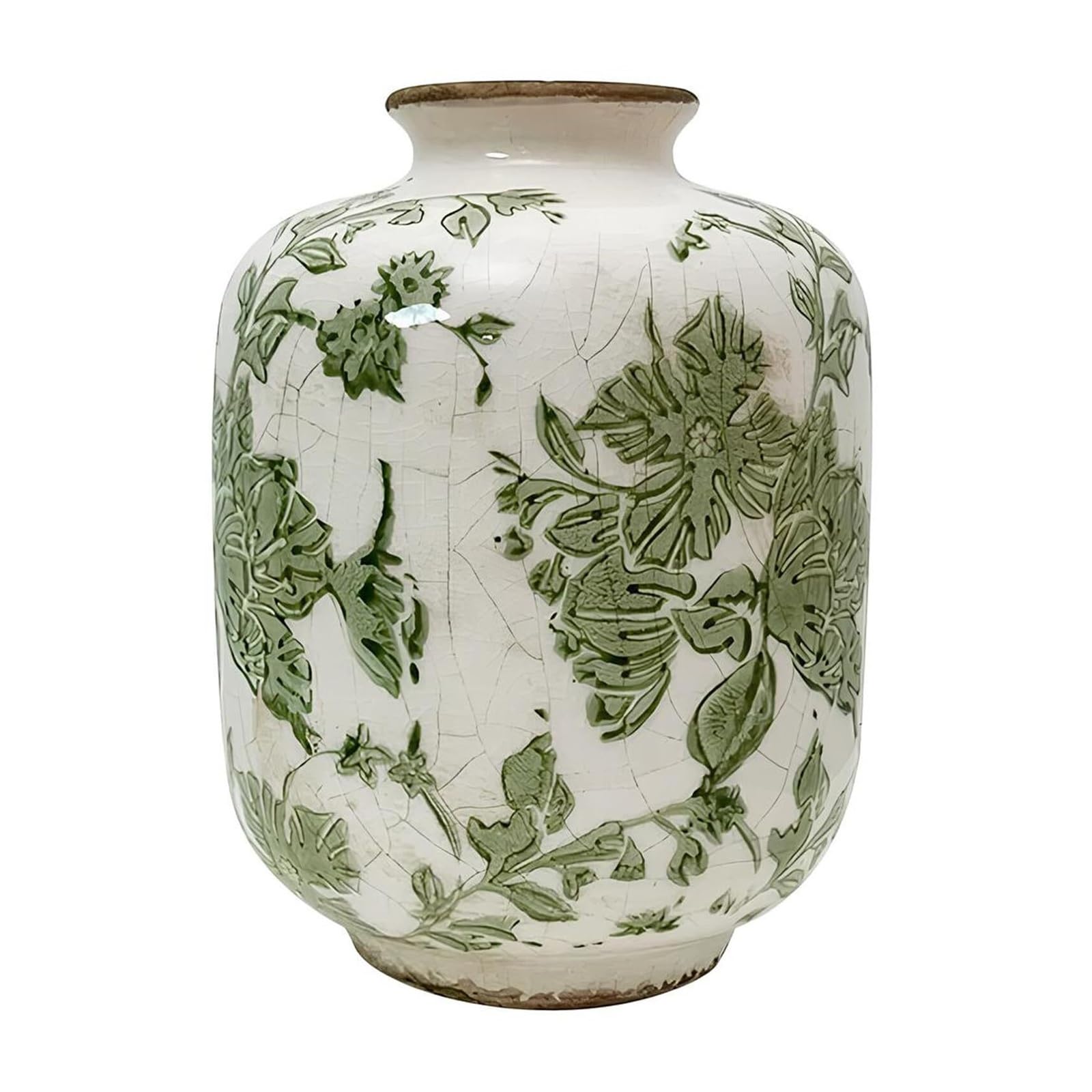 Vases à Fleurs Vase en céramique Vintage de 5, Pouces Style campagnard français Rustique avec glaçage craquelé Centres de Table(Green)