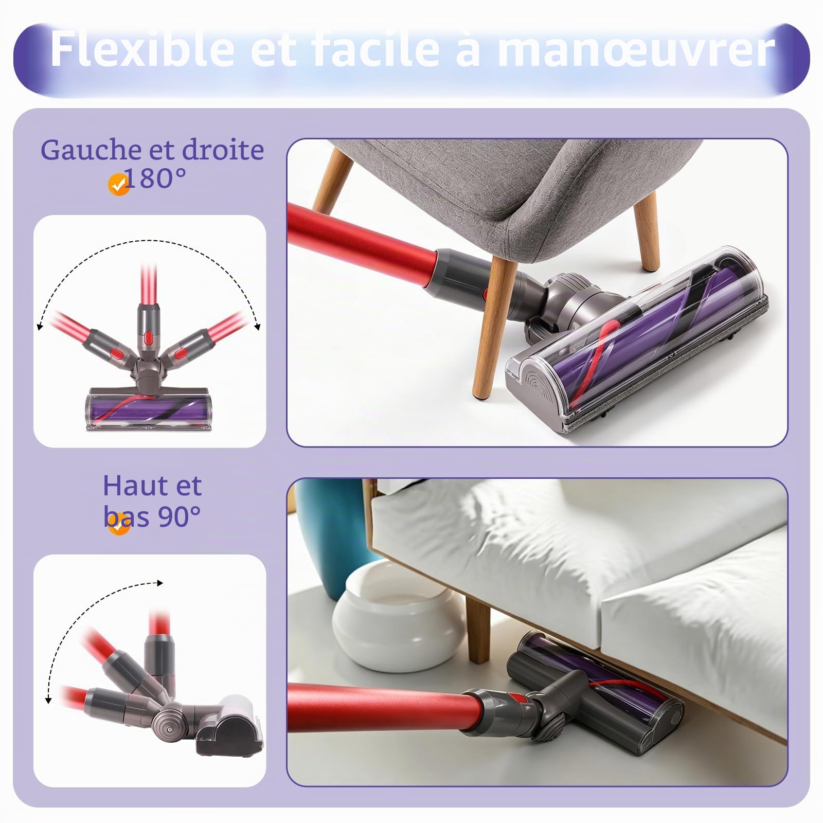 Brosse compatible avec Dyson V10 V11 V7 V8 V15 - Accessoire de rechange pour brosse de sol - 25 cm - Convient pour sols durs et tapis