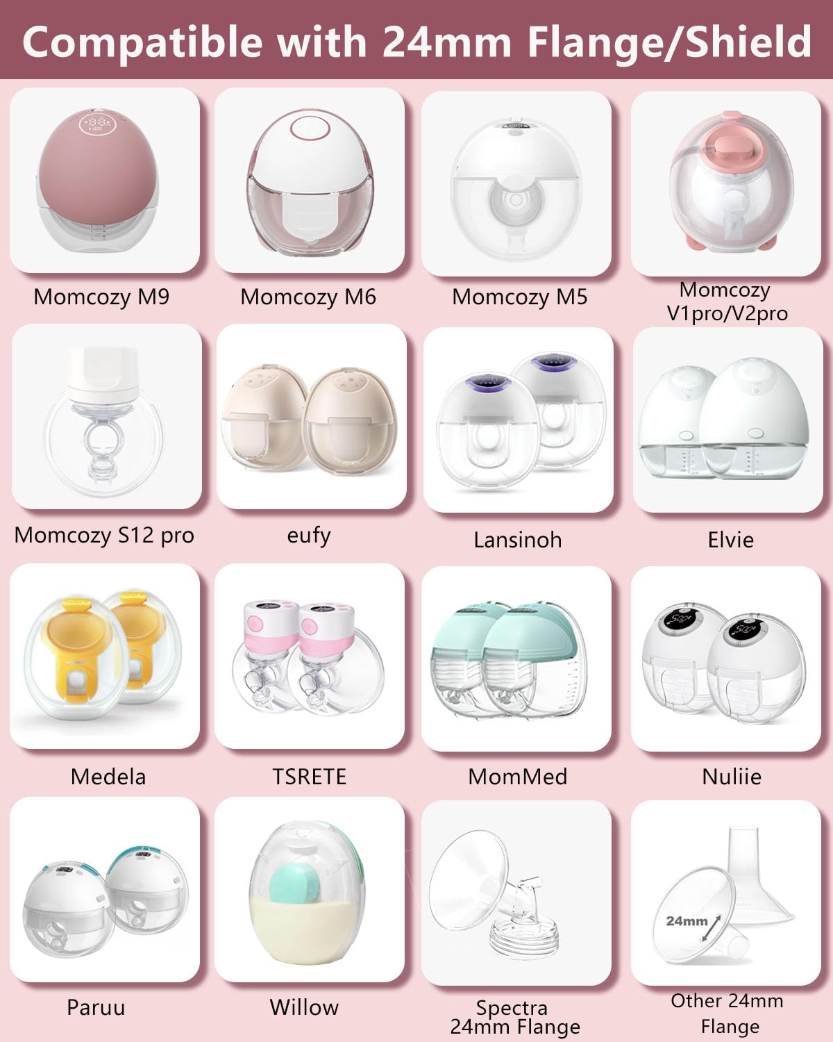 Flange Insert 2pcs Compatible with Momcozy M5/M9/M6/S12 Pro/V1 Pro/V2 Pro,for Spectra/Medela/MomMed/eufy/Lansinoh/Elvie Breast Pump - Image 2