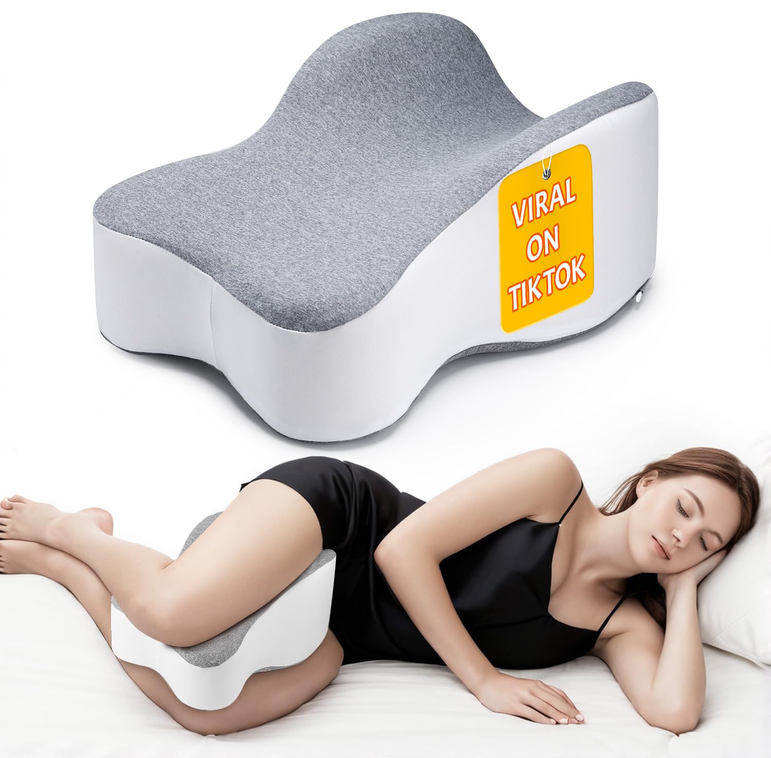 Long Knee Pillow for Side Sleeper Fully Support Thighs and Knees for Sciatica, Back, HIPS, Knees, Joints Pain Relief - Leg Pillow for Sleeping Between Legs Aligns Spine & Relieves Pressure-Large,Gray