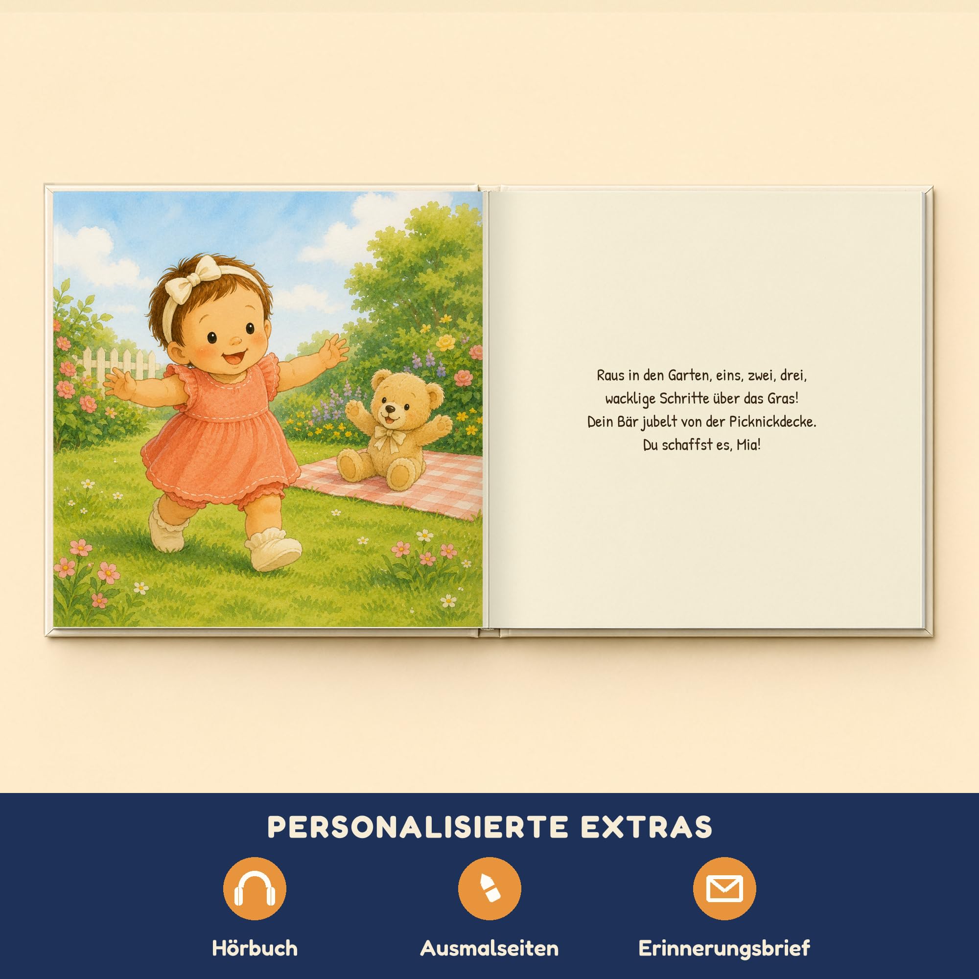 Personalisiertes Kinderbuch mit Namen zum 1. Geburtstag - Babybuch Mädchen, Figur frei wählbar - Hardcover inkl. Hörbuch - Geschenk für Enkelin & Patenkind