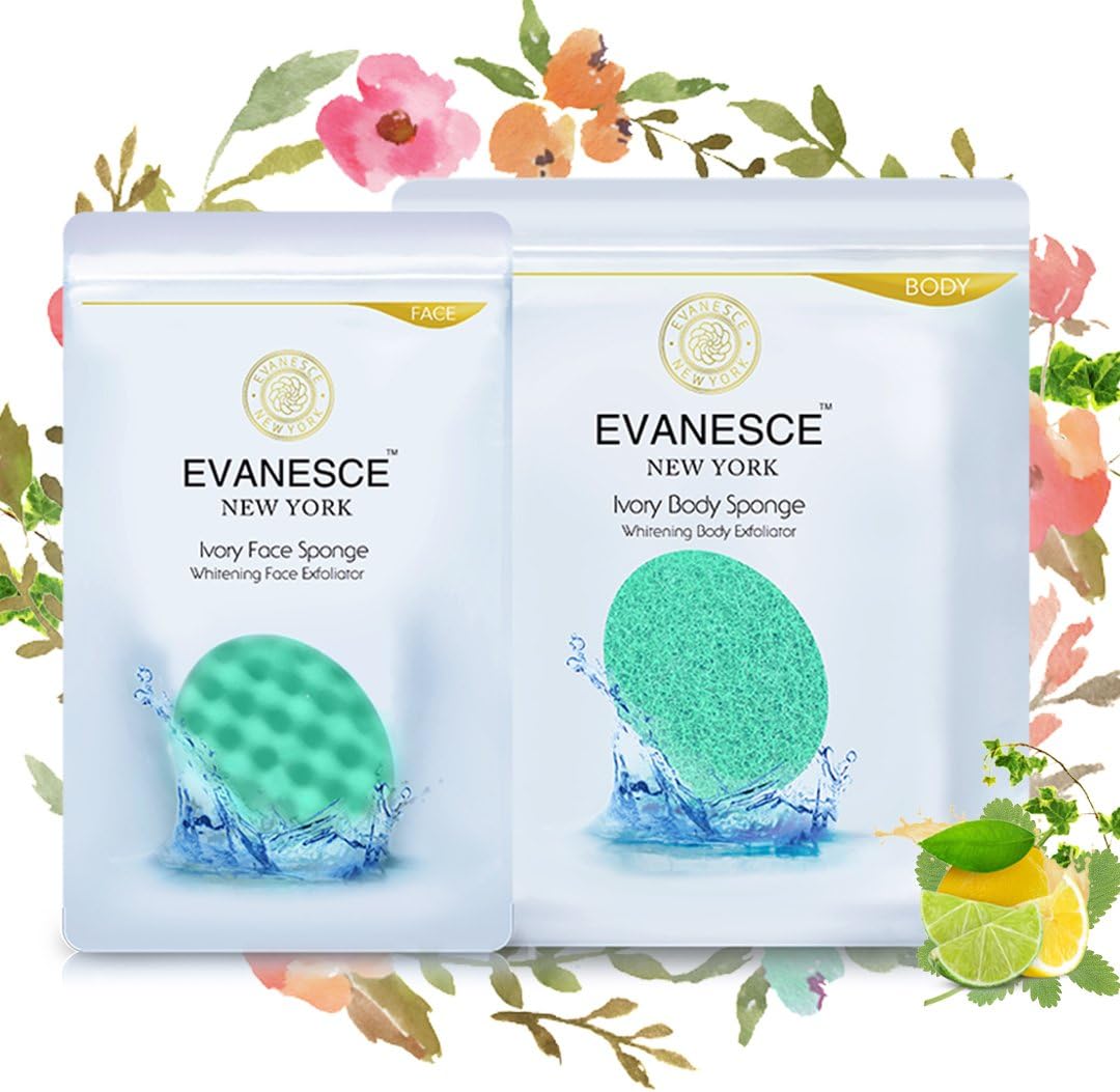 Premium Ivory Body Bath & Facial Sponge Set - Exfoliating Face Sponge & Cleansing Body - Brighten Your Skin & Remove Impurities (1 Set (FBA))