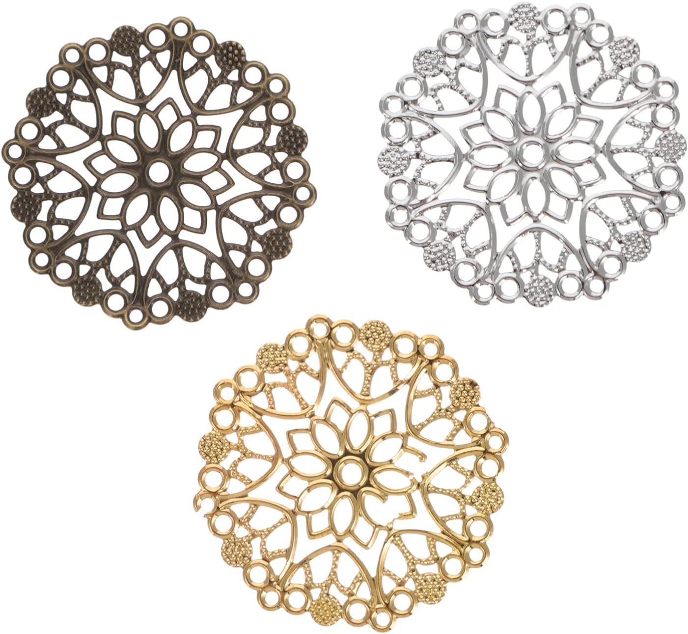 EXCEART 60Pcs Assorted Color Filigree Round Pieces for DIY Jewelry Making - Hollow Design Charms for Necklaces, Earrings, Crafts
