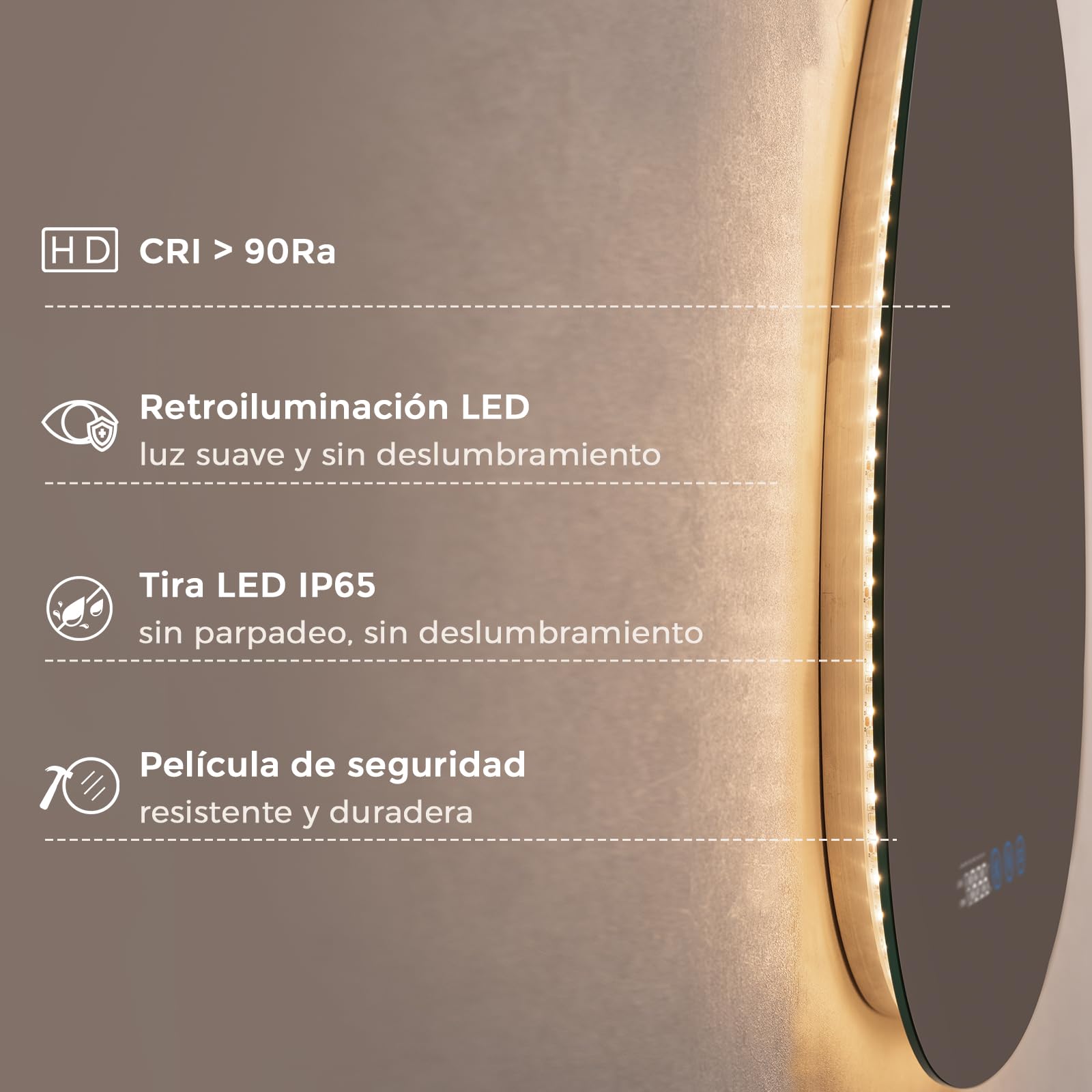 Espejo Baño con Luz LED Asimétrico 75x55 cm Bluetooth