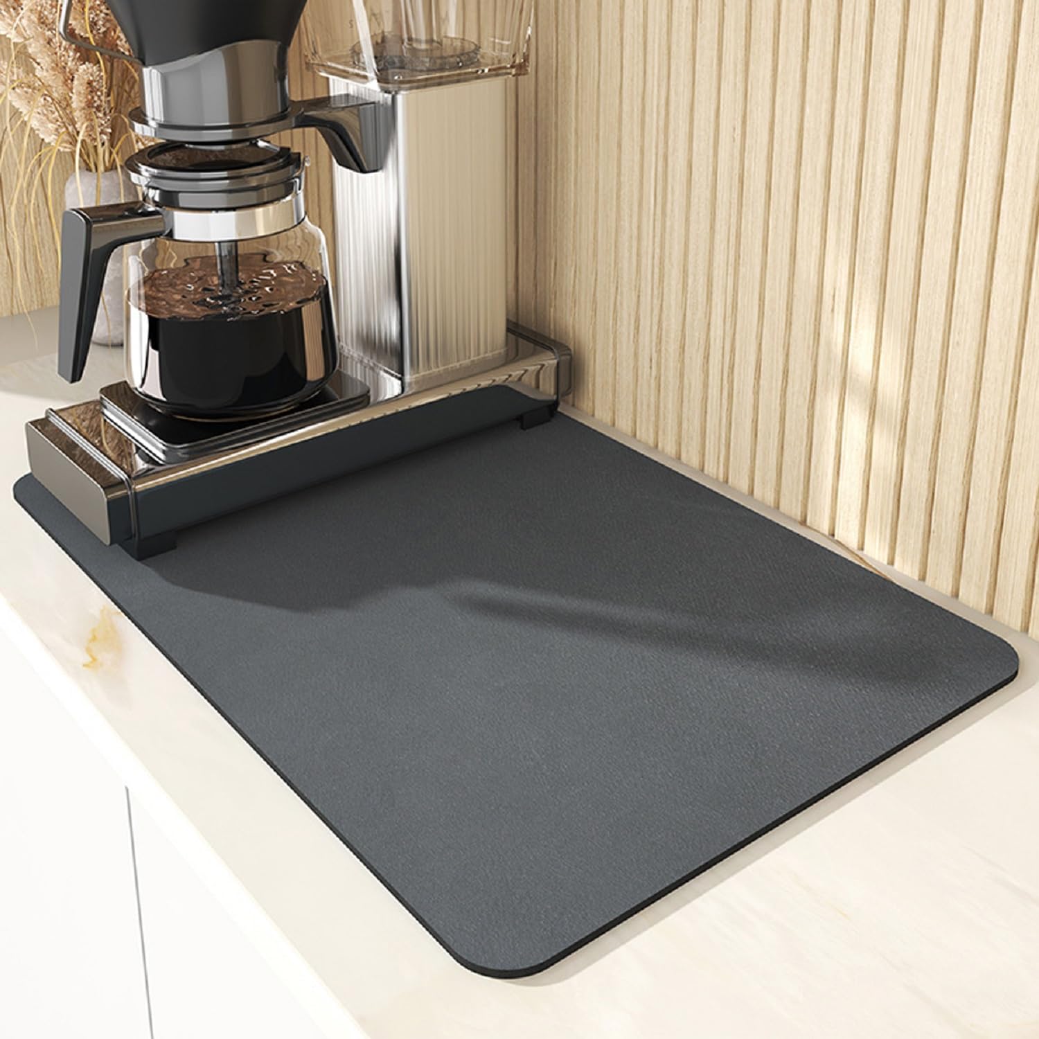 Tappetino per macchina da caffè, 50 x 40 cm, tappetino scolapiatti per bancone della cucina e bar, per nascondere le macchie, tappetino assorbente con retro in gomma, nero