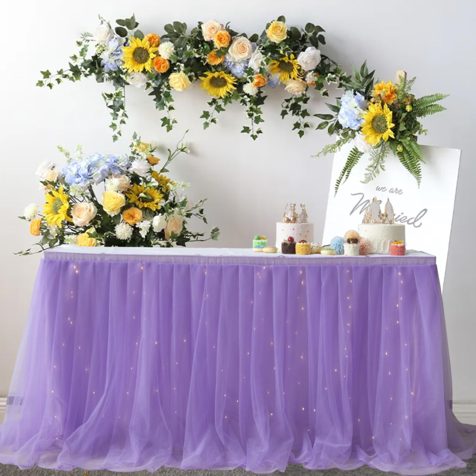 Albassa Purple Tutu Table Skirt 9ft for Rectangle or Round Tables Tulle Table Skirts for Baby Shower Weddings, Birthday Party(Purple, L9(ft)*H 30in)