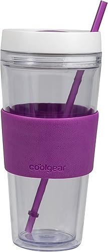 Miniatura 2 de COOL GEAR Paquete de 4 enfriadores Calisto transparentes de 24 onzas con popote y banda, botella de agua reutilizable con cierre de doble función,