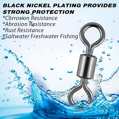 Miniatura 4 de Alwonder Giratorios de barril de pesca, paquete de 40-100 giros, aparejos de pesca para agua salada, giros rodantes, aparejos de terminal de acero