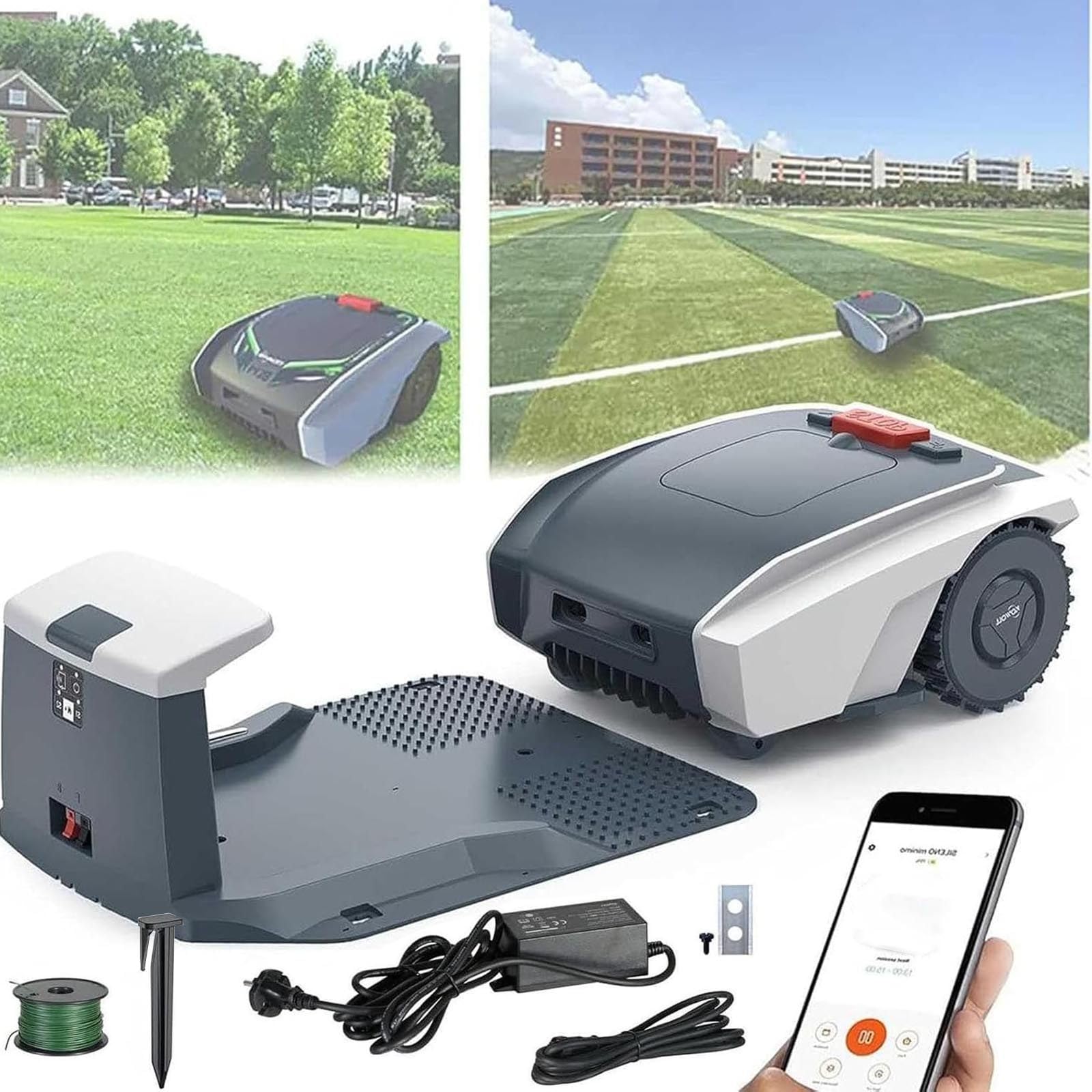 Cortadora De CéSped RobóTica AutomáTica: Corta hasta 1500 M² | Control por AplicacióN, PlanificacióN De Rutas Y EstacióN De Carga, TraccióN En Cuatro Ruedas, Altura Corte 20 A 55 Mm,Grey