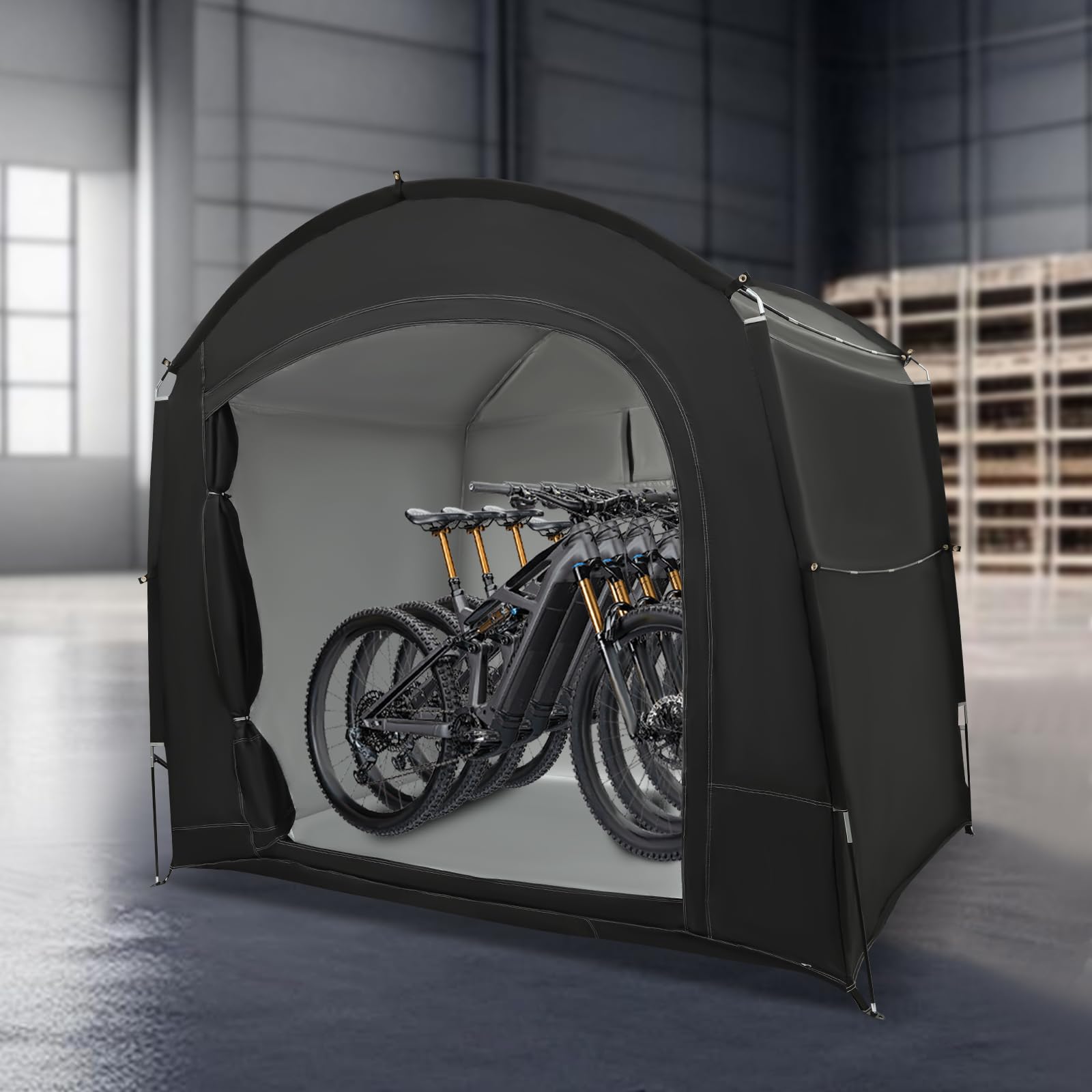 Tenda da bicicletta per 3 – 4 biciclette, tessuto Oxford 210D, impermeabile, resistente ai raggi UV, con finestra di ventilazione, per moto, attrezzi da giardino, tosaerba, tenda portatile
