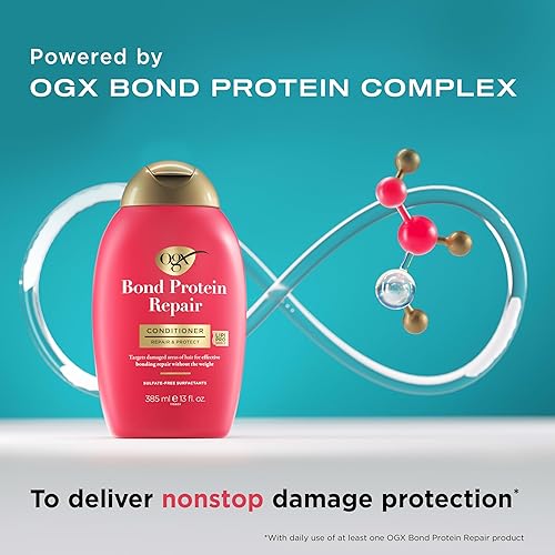 Miniatura 8 de OGX Repair & Protect Acondicionador reparador de proteínas Bond, acondicionador ligero dirige áreas dañadas del cabello, formulado sin parabenos,