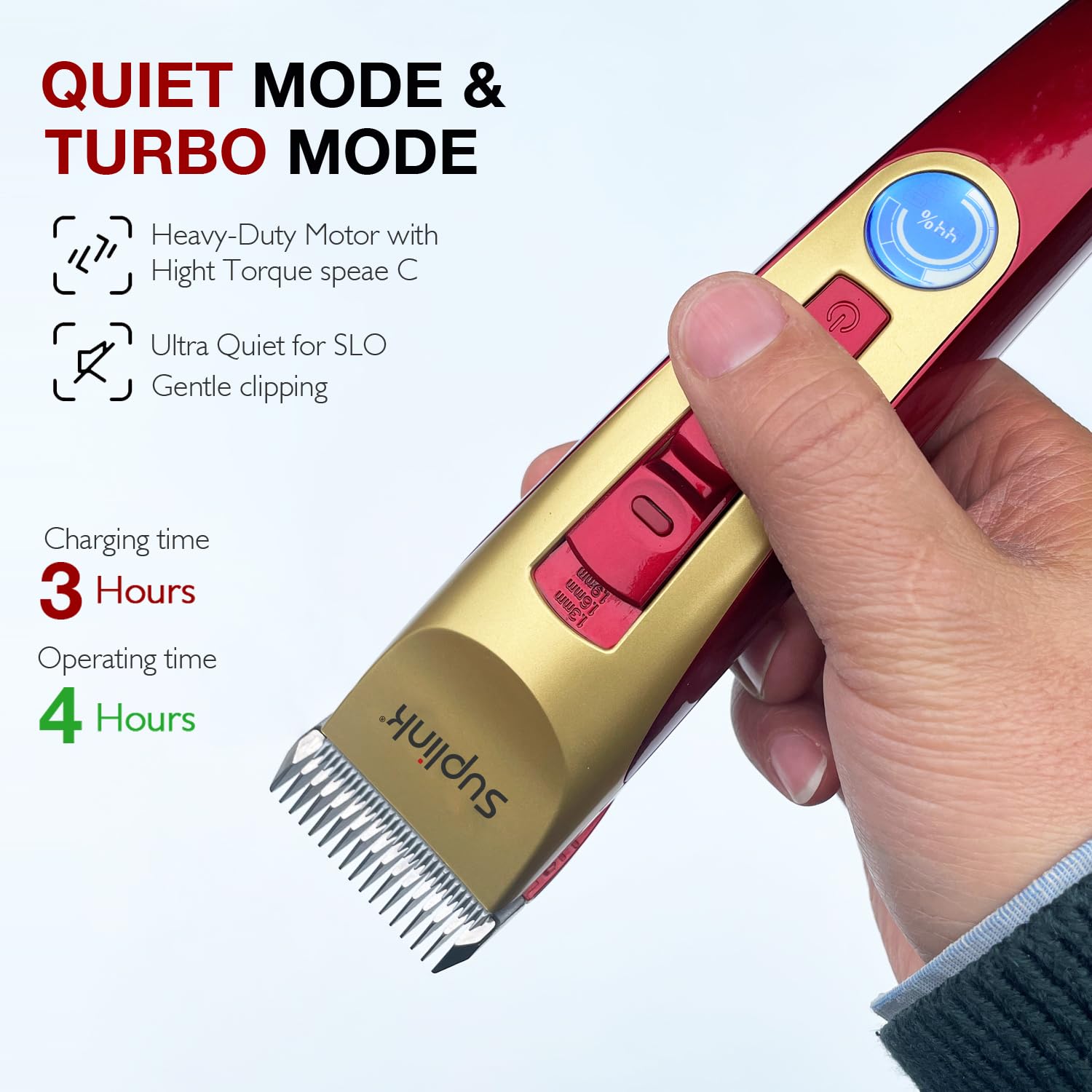 suplink Tondeuse pour chien pour toilettage pour manteaux épais et lourds, rasoir sans fil rechargeable à 2 vitesses, faible bruit, avec 4 lames en acier inoxydable pour chiens, animaux domestiques et