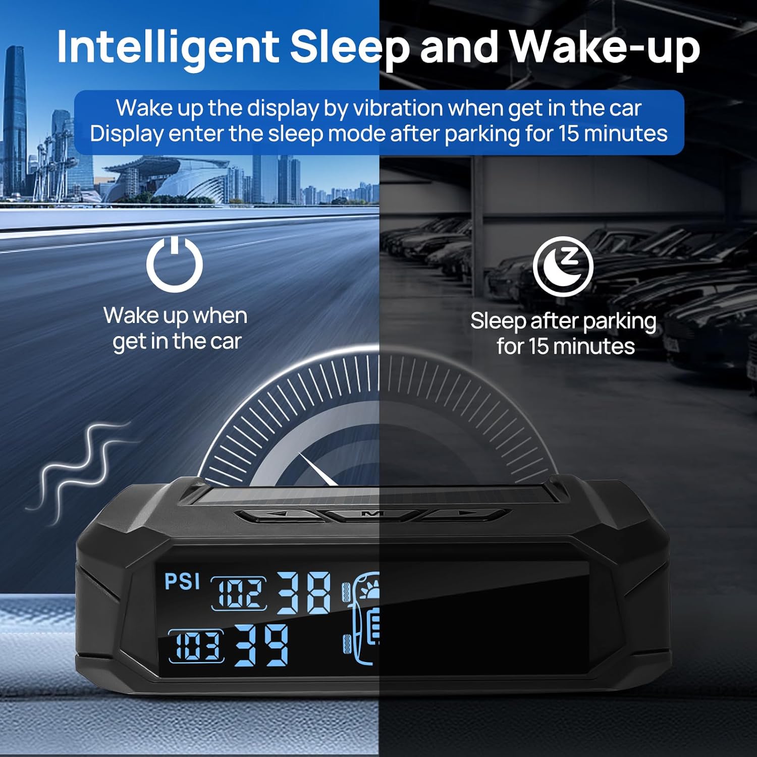 RV tire Pressure Monitoring System, Wireless TPMS Tire Pressure Monitor System with Solar Charger, RV TPMS with 4 tire Pressure Sensors & 6 Alarm Modes(0-87 PSI)
