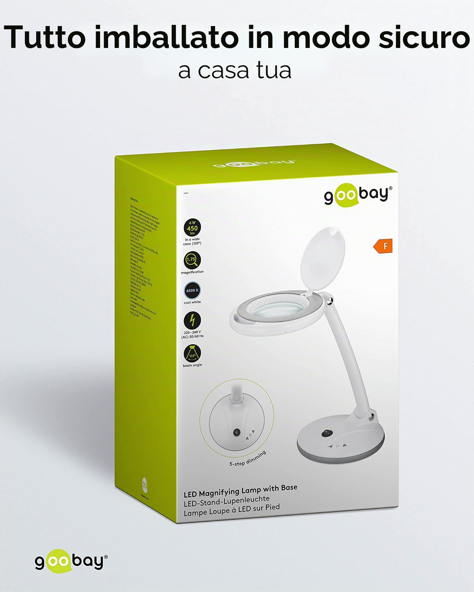 goobay 60363 Lampada ingrandimento LED dimmerabile/Supporto lampada ingrandimento, lente ingrandimento luce/temperatura di colore 6500K / flusso luminoso 450lm / tensione d'esercizio 230V / bianco