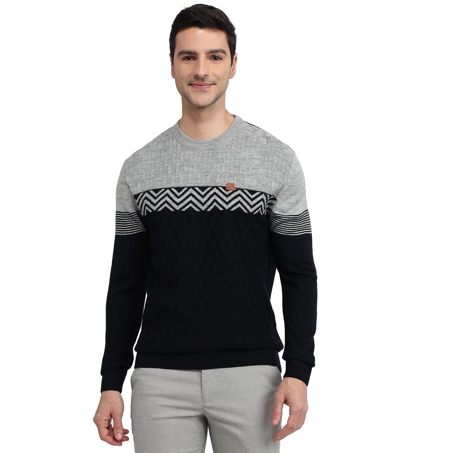 Men Regular Fit Jacquard Pattern Pure Acrylic Full Sleeve V Neck Casual Sweater Blue-image-28