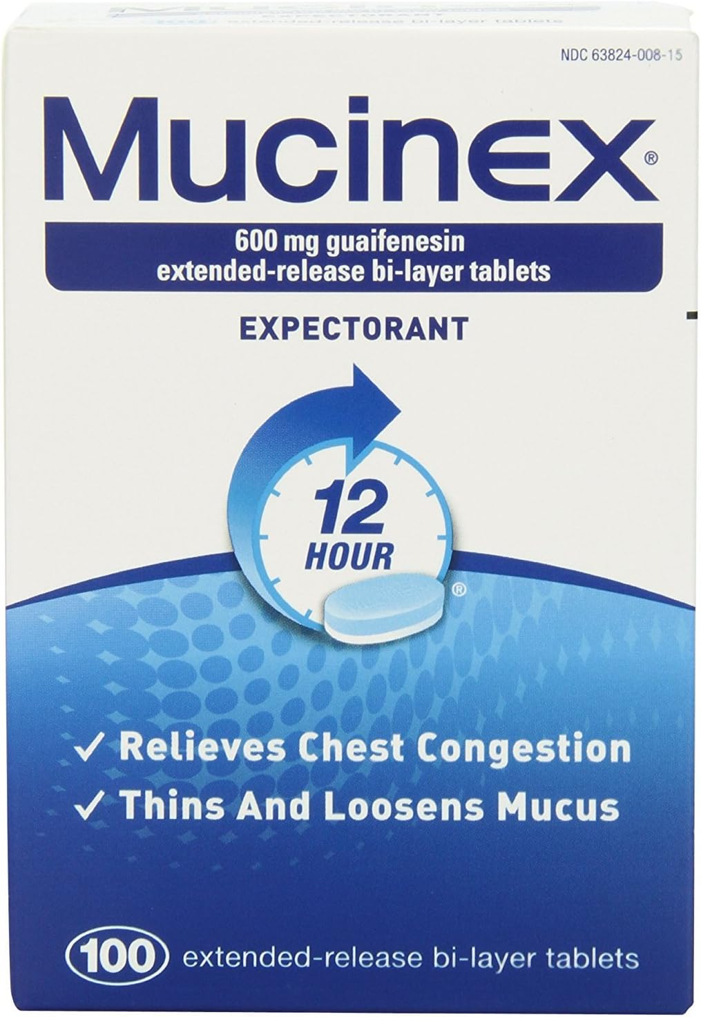 Mucinex 12 Hour 600mg Guaifenesin Extended-Release Bi-Layer Tablets, 100 count