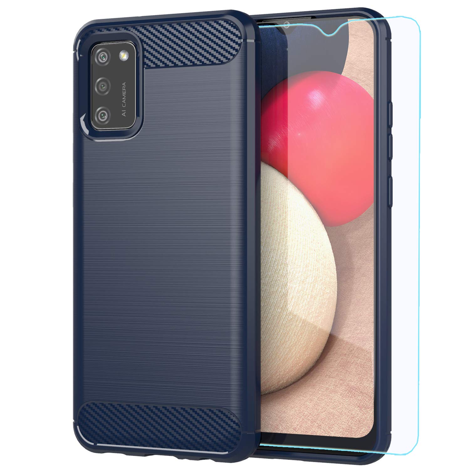 Samsung A02S case,Galaxy A02S case,with HD Screen Protector,M MAIKEZI Soft TPU Slim Fashion Non-Slip Protective Phone Case Cover for Samsung Galaxy A02S 5G (Navy Brushed TPU)