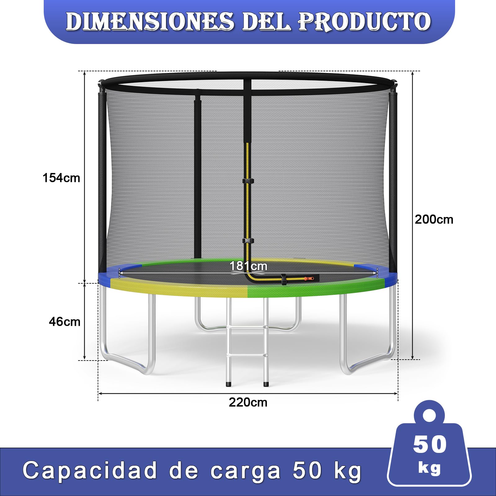 Trampolín para Exteriores Ø 183/228/290/360 cm Kit Completo con Red de Seguridad, Escalera y Funda Protectora