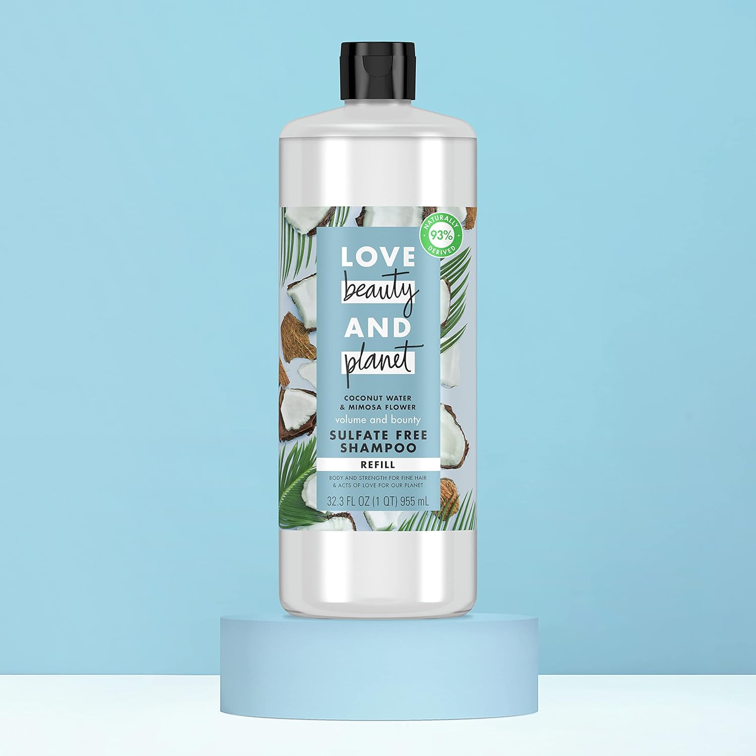 Love Beauty And Planet Sulfate Free Shampoo Volumizing Shampoo for Fine Hair Coconut Water and Mimosa Flower Refill Bottle for use with Reusable Aluminum Bottle 32.3 oz ( Packaging may vary )