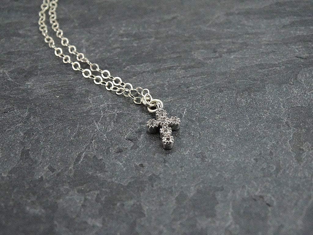 Designed By Stacey Handmade Dainty CZ Cross Pendant Necklace, Sterling Silver Chain, Religious Jewelry, Gifts for Women, Birthday, Anniversary, Wedding, Godmother Proposal, 16 to 18" Adjustable Chain - Image 7