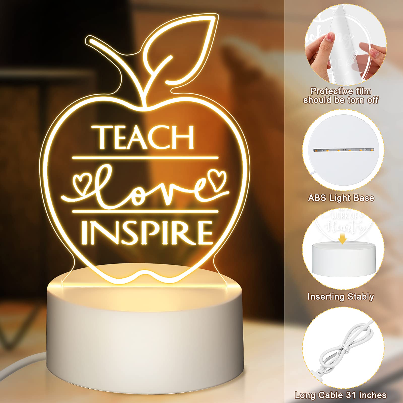 Fabbay 10 piezas de regalos de agradecimiento para profesores grabados, luz nocturna acrílica, lámpara de noche LED, el mejor regalo para profesores de estudiantes, regalos de agradecimiento para