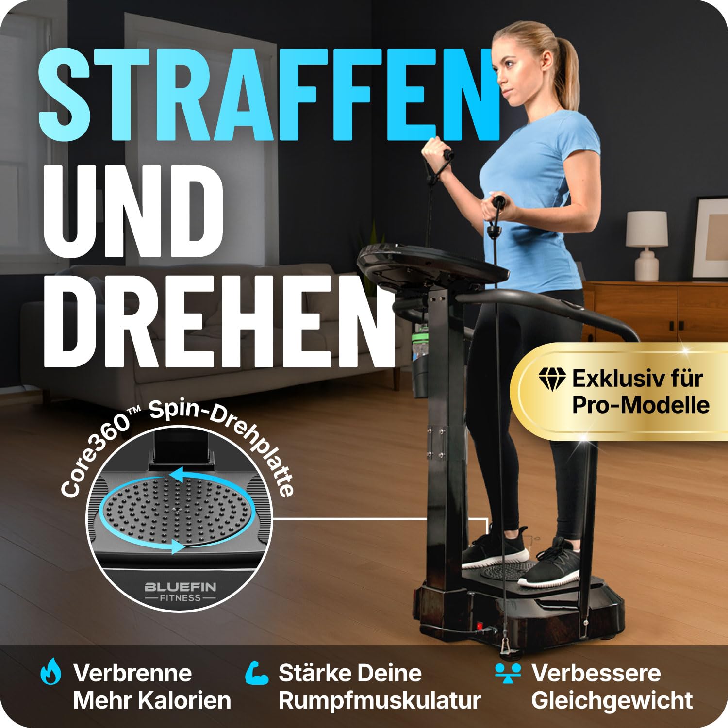 Bluefin Fitness Vibration Plate | Pro Model | Upgraded Design with Silent Motors | Comes with Built in Speakers