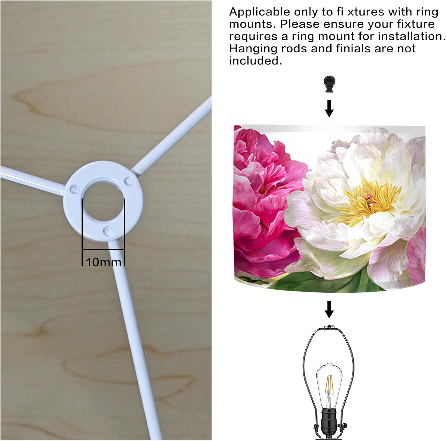 Nuxovilar Lamp Shades Set of 2, Polyester 13x9.8 Inches - Lamp Shades for Table Lamps, Blooming Peony Flower Design for Bedroom, Living Room, Elegant Space