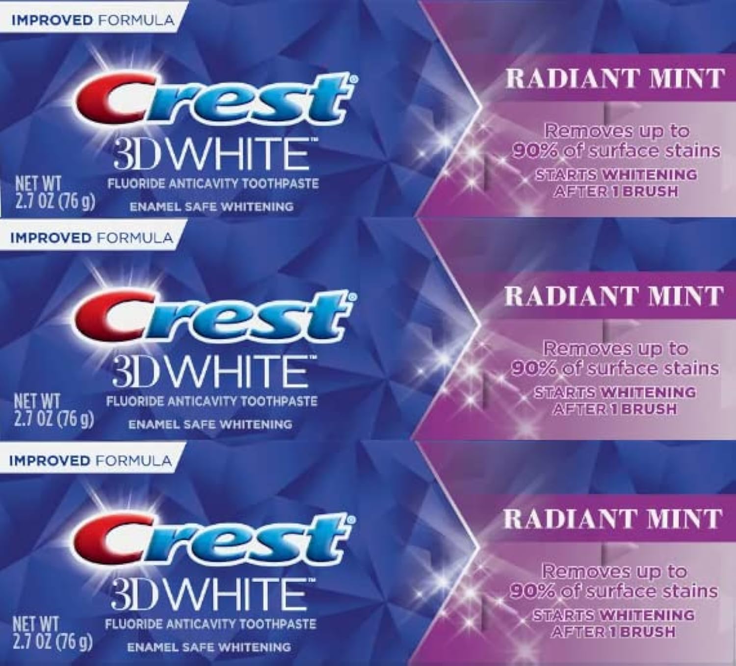 Crest 3D White Toothpaste Radiant Mint, 2.7 Oz (76g) - Pack of 3