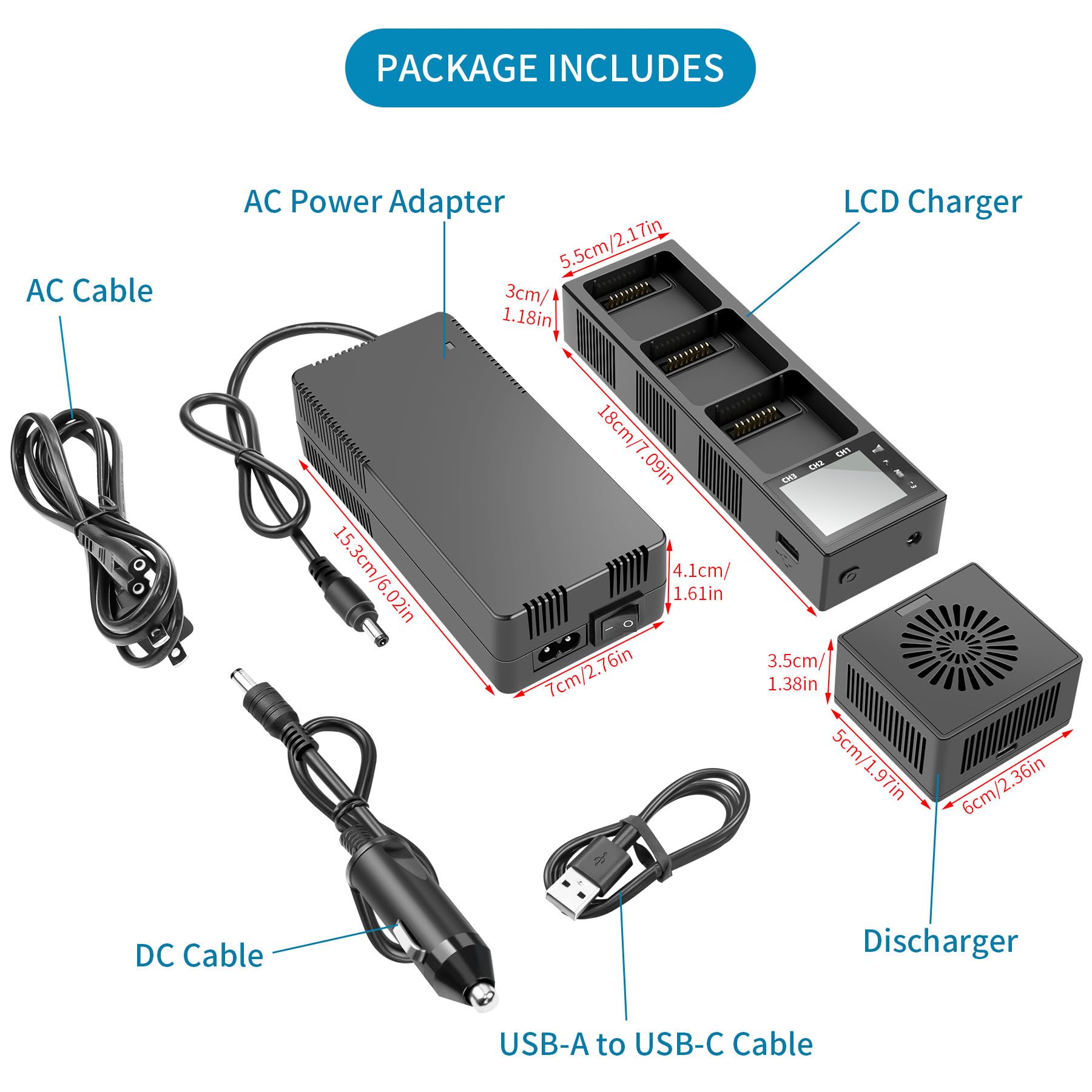 Caricabatteria compatibile per DJI Mavic 3, Hub di ricarica Caricatore USB Caricabatterie per droni Porta adattatori di ricarica Scaricatore Manutentore batteria (batterie non incluse)
