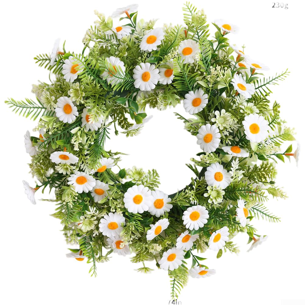 Künstlicher weißer Chrysanthemenkranz, moderne Frühlingsblumen, Türdekoration, Kunststoff-Blumengirlande für Zuhause, Wandtisch, 40 cm