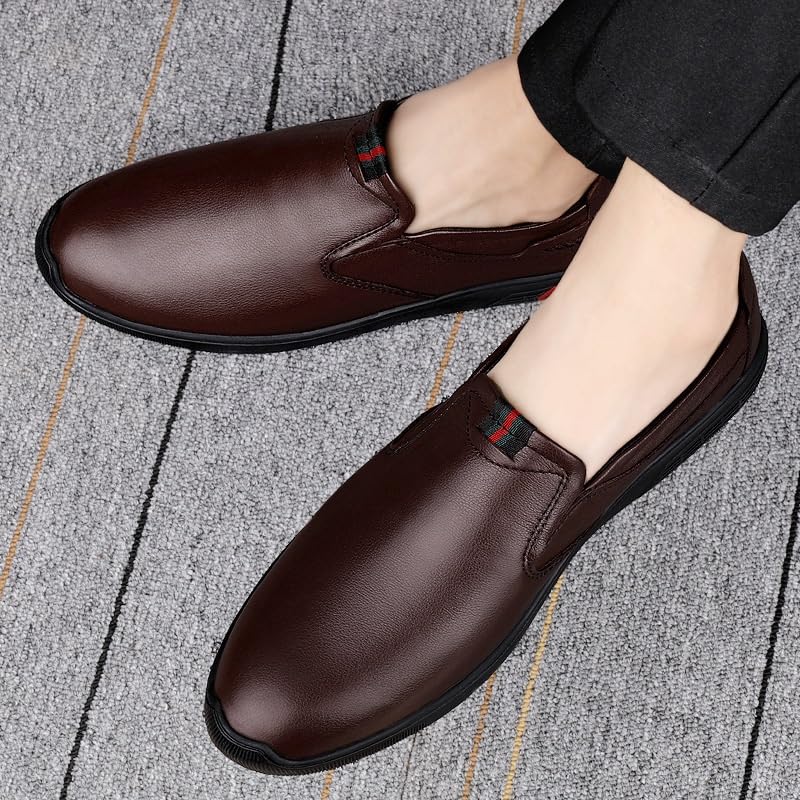Men Dress Formal Shoes Leather Prom Slip On Plain Toe Classic Business Party Wedding Slip Resistant Block Heel Anti-Slip Rubber Sole Casual3