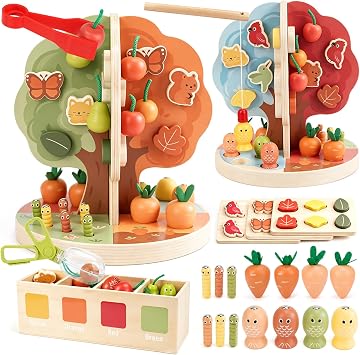 Montessori Toys for 3-5 Year Old - 9-in-1 Wooden Magnetic Apple Tree Toys