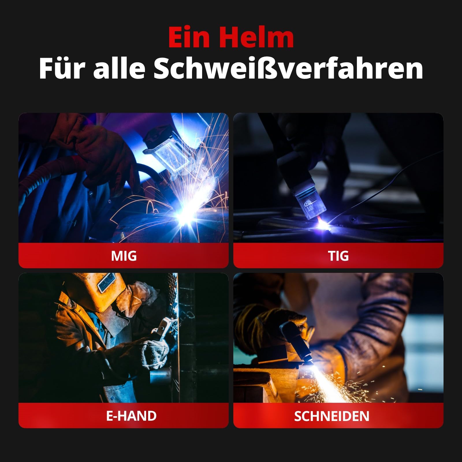 Automatik-Schweißhelm | Schweißmaske True-Color DIN4-9/13, Optik 1/1/1/1 & Auto-Dimming Technologie | Schweisshelme Pro mit Solar+Batterie Dualsystem