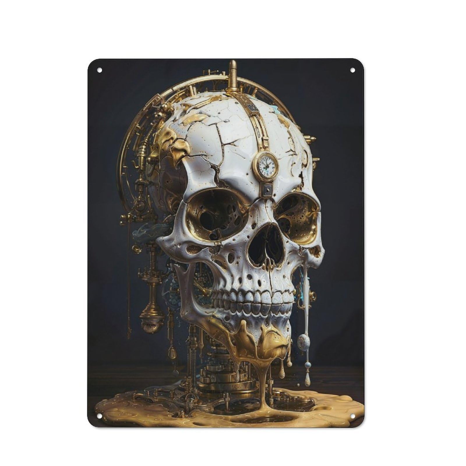 Junmoney Gold Skull Time Melt Tin Wall Plaque 40X30cm With For Bar Or Restaurant, Autumn Wall Decor For Hospitality Decor Collectors