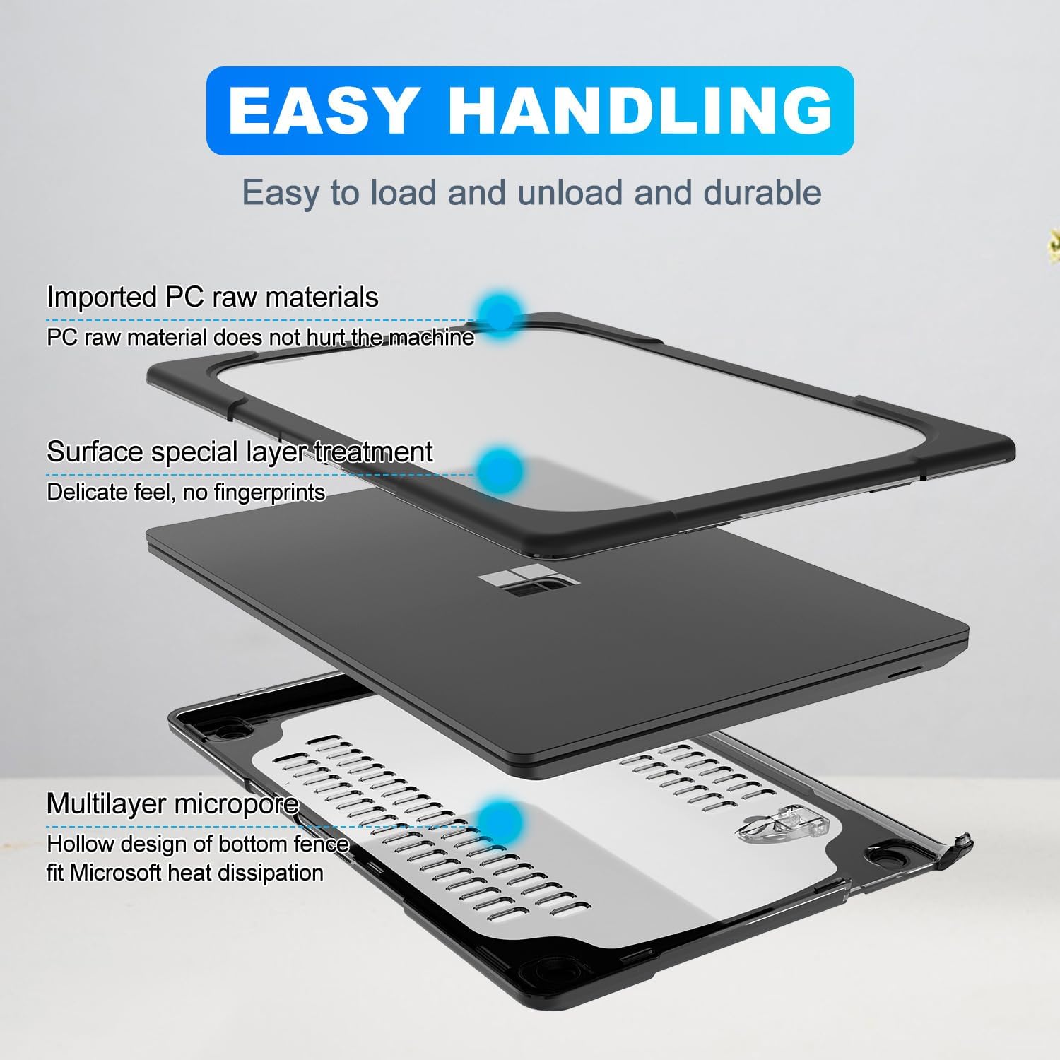 Batianda Heavy Duty Case for 13.8 inch Microsoft Surface Laptop 2024 (7th Edition) with Fold Kickstand Includes Keyboard Cover Screen Protector - Shockproof Stylish & Durable Protective Cover, Black - Image 3