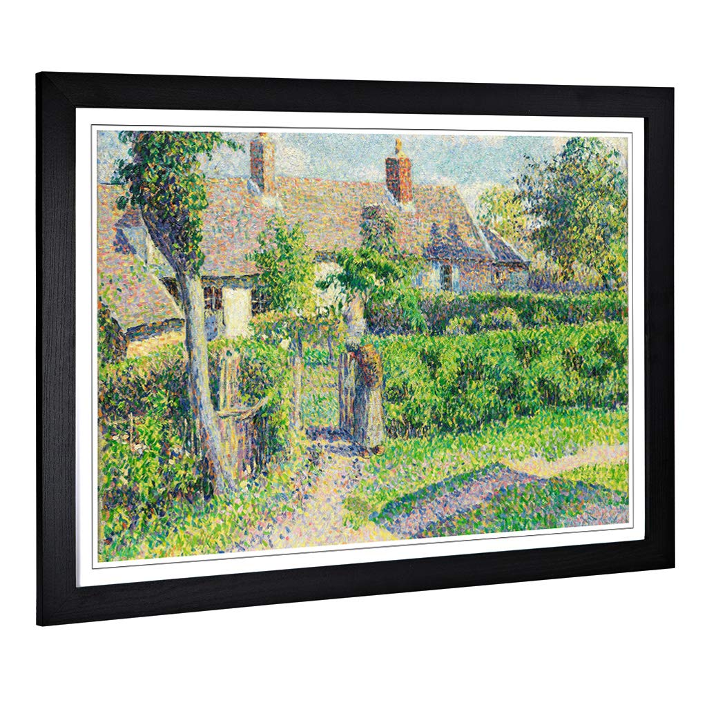 Big Box Art Framed Print of Camille Pissaro Peasants Houses Design | Wall Art Picture | Home Decor for Kitchen, Living Room, Bedroom, Hallway, Black, A2 / 24.5x18 Inch / 62x45cm