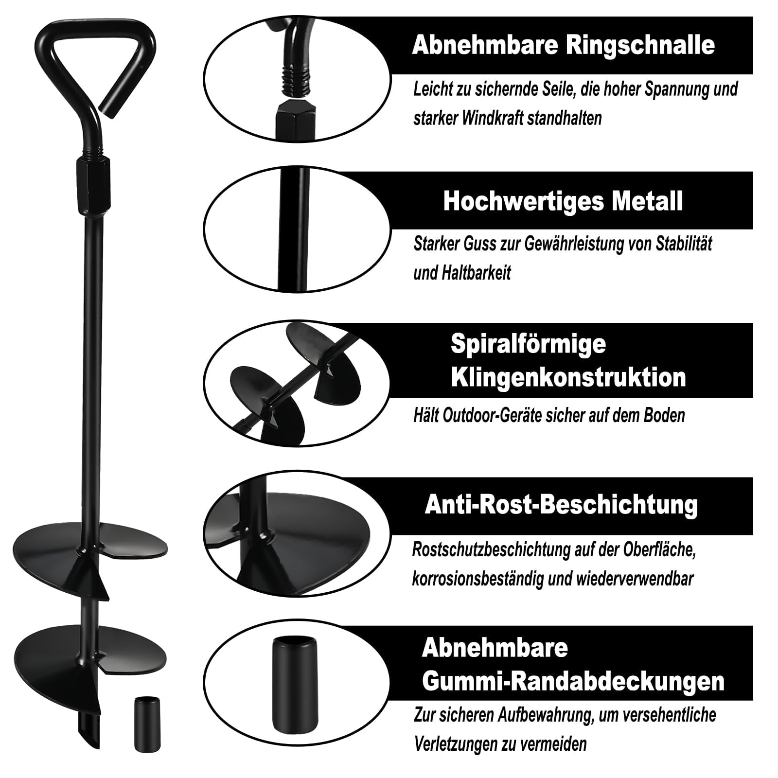 Cieex Trampolin Bodenanker Set 4 Pack, Metall Sicherung Bodenanker Erdanker, Heavy Duty Trampolin Anchor Kit Zum Eindrehen für Zelte, Camping, Schaukelgestell, Vordächer