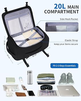 ECOHUB for Ryanair Cabin Bags 40x20x25, 20L Underseat Carry on Backpack with 14” Laptop Compartment, Water-resistant Travel Hand Luggage Bag, Recycled Rucksack with Anti-theft Pocket, Black