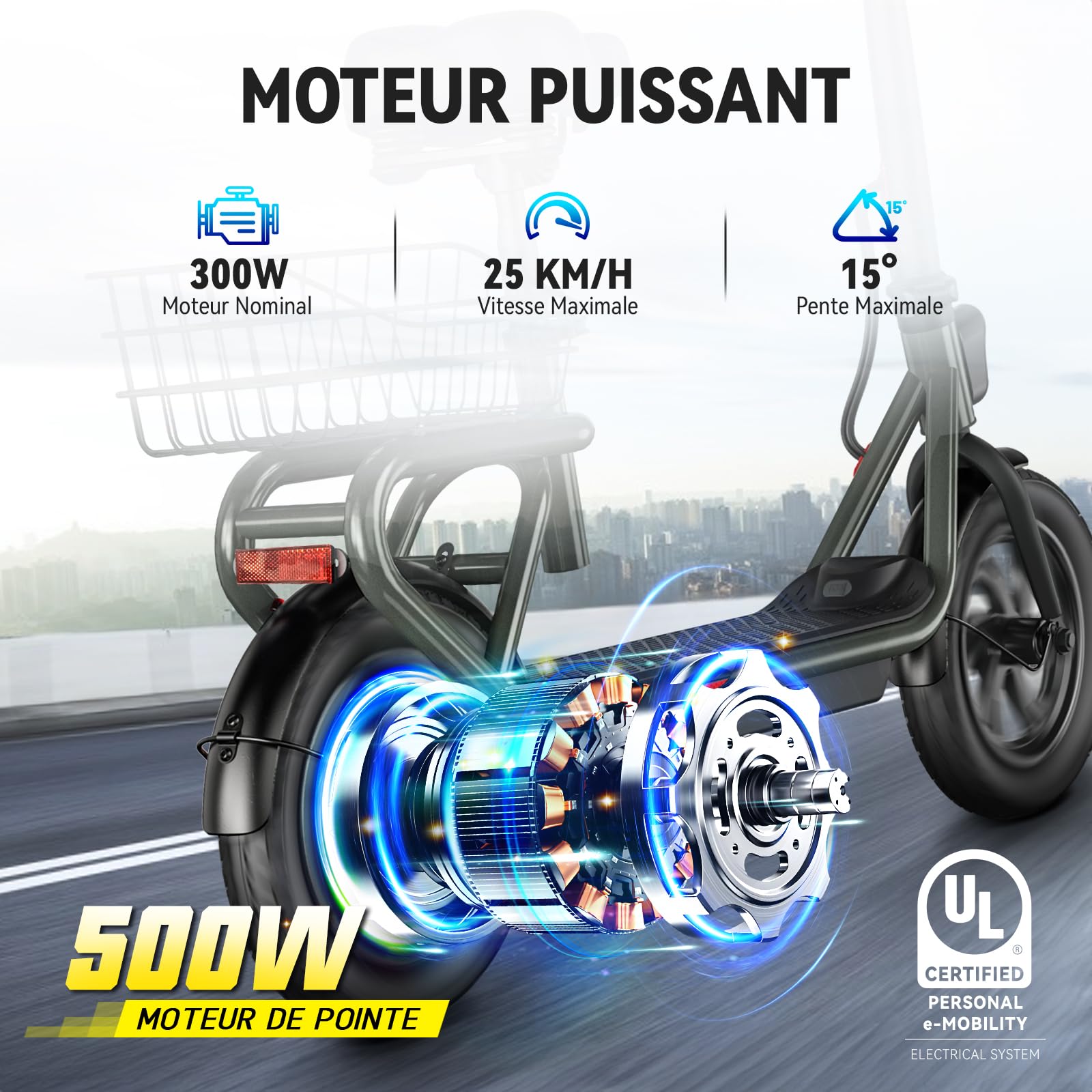 SISIGAD Trottinette Électrique Adulte 12 Pouces Trottinette Électrique Pliable avec Panier, 36V 7.8AH Batterie 25km/h Vitesse 300W Moteur, Scooter Électrique avec Double Frein et Lumière