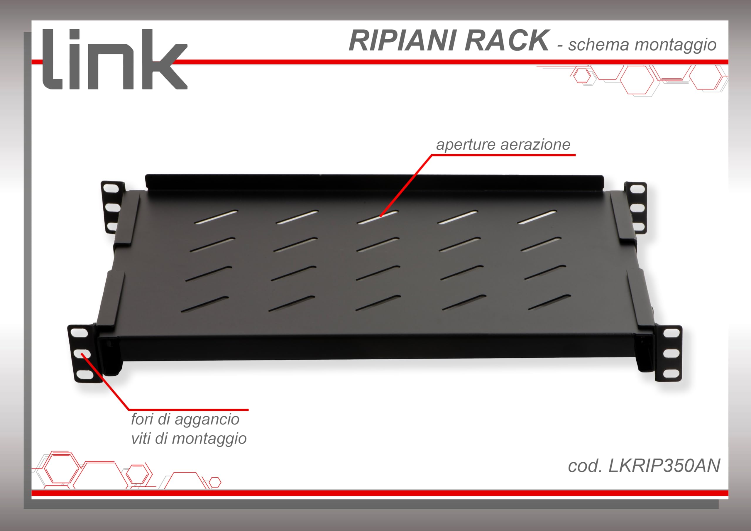 Mensola in acciaio per armadio rack 19" LKRIP350AN 350 mm nero RAL9005 portata 120 kg