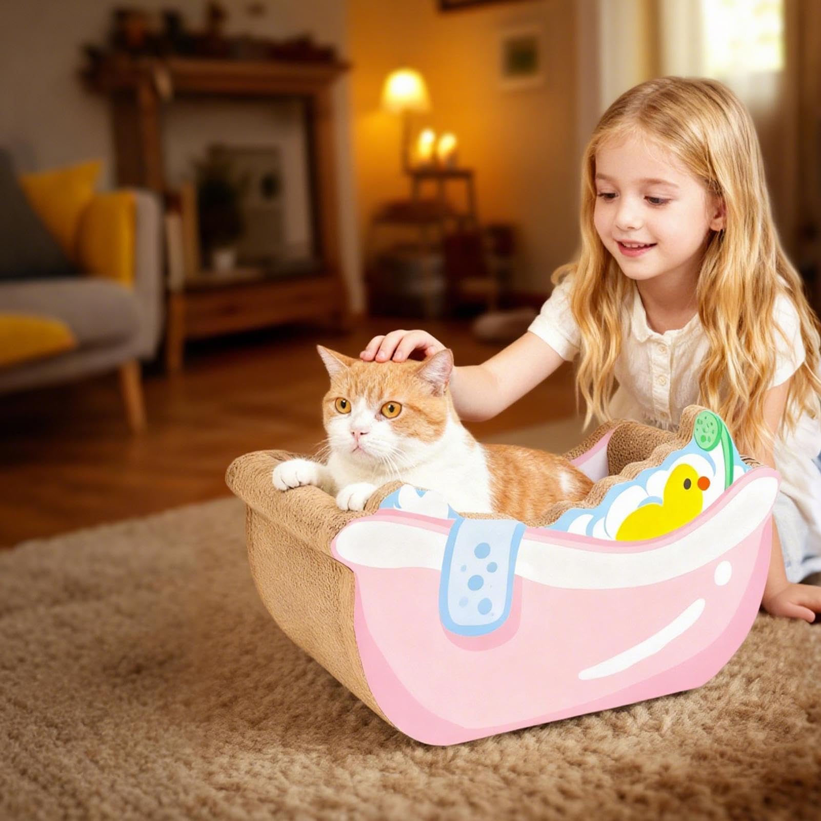 Cuccia per Gatti Con Grattatoio In Cartone Ondulato | Per Gatti A Forma Di Vasca Per Per Animali Domestici Calmante Sonno Interno Decorazione Casa Soggiorno Balcone Appartamento