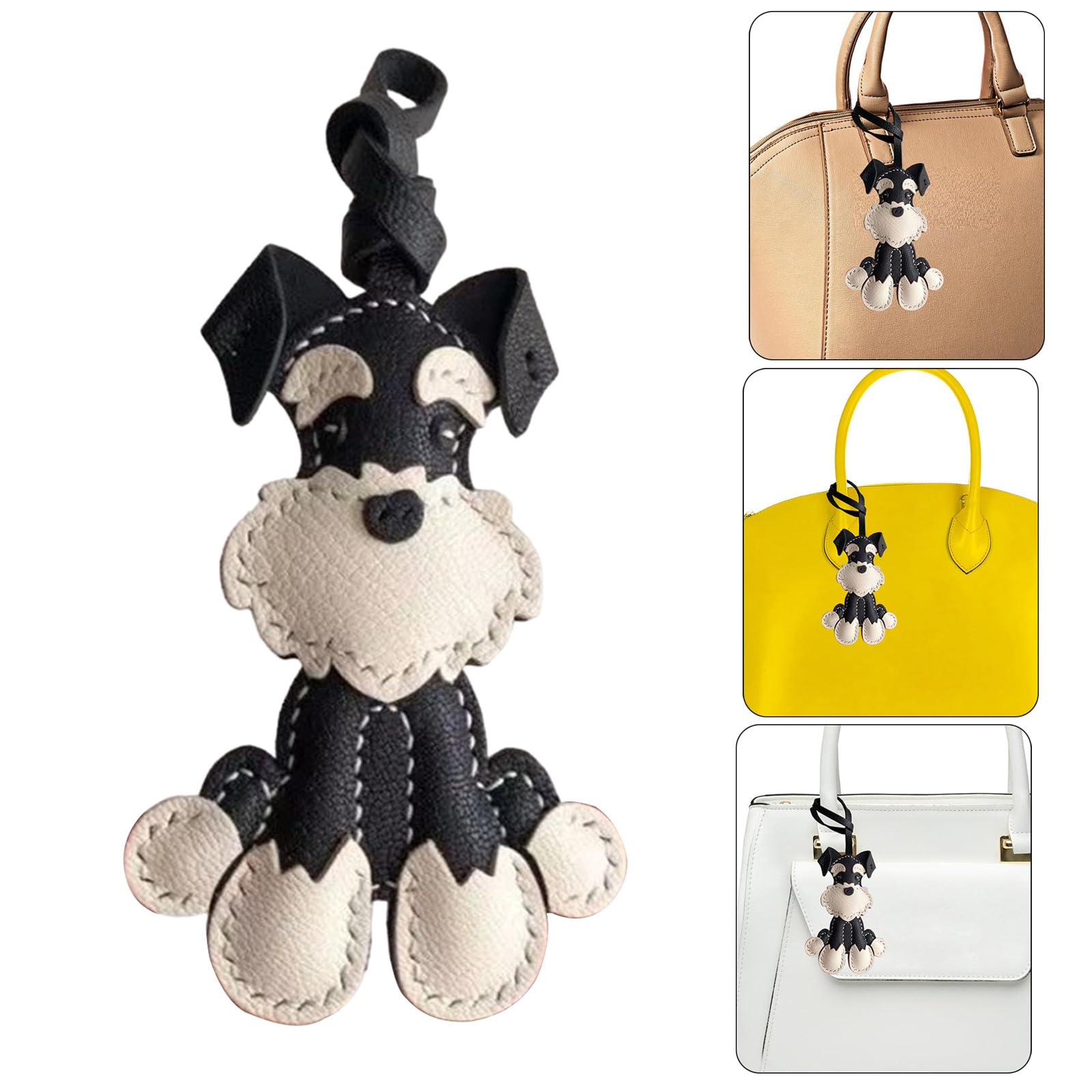 Eleganter Schnauzer-Leder-Schlüsselanhänger, modischer Schnauzer-Anhänger, Schlüsselanhänger, handgefertigtes Ledertaschen-Charm-Accessoire