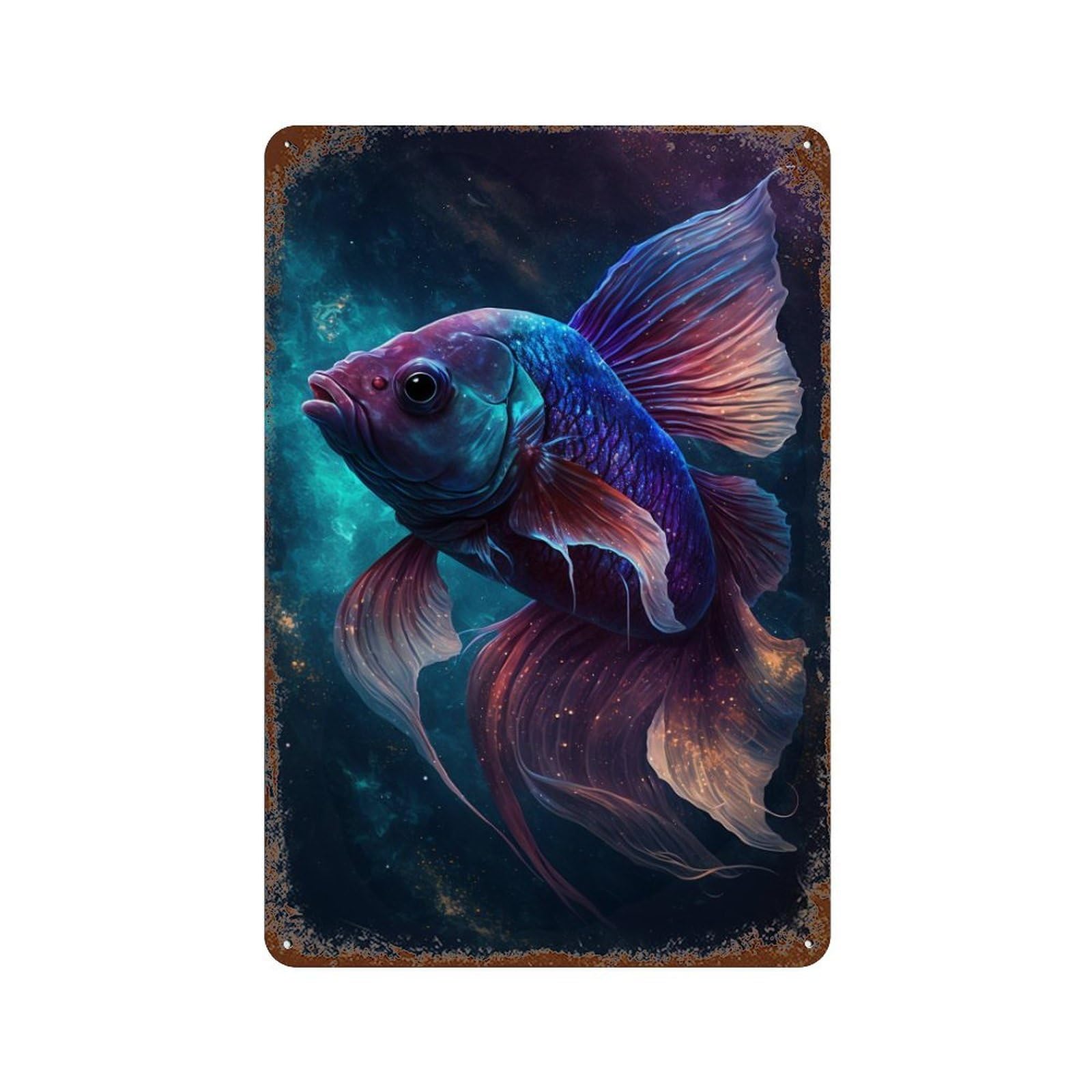 Cosmic Betta Fish Art Print Decorative Tin Sign 11.8"x7.9", Shabby Chic Decor for Garage, Pub Or Kitchen