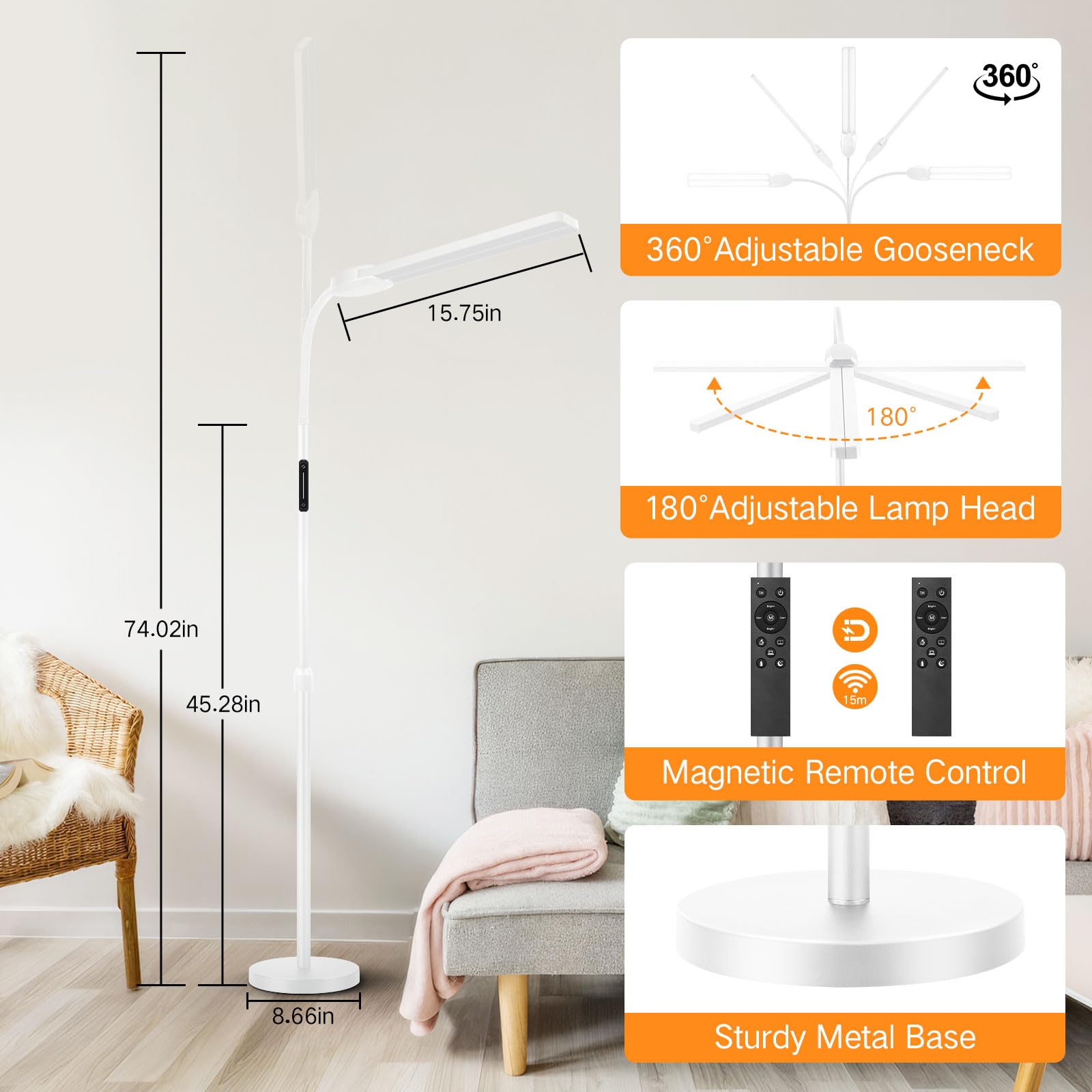 OUTON Lampada da Terra LED Dimmerabile, Controllo Della Temperatura a 4 Colori, Telecomando e Controllo Touch, Soggiorno, Camera da Letto, Ufficio 1 ora Timer, Bianco