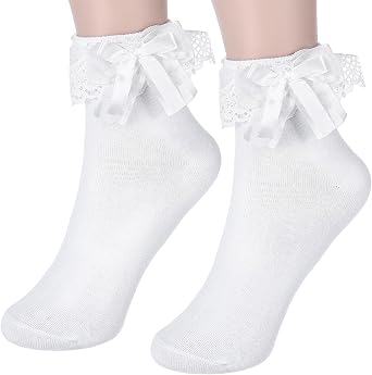 Tyqour 1 Pair Ruffle Socks Women Black Lace Socks for Women Ankle Ruffle Frilly Socks, Comfortable and Breathable All Seasons
