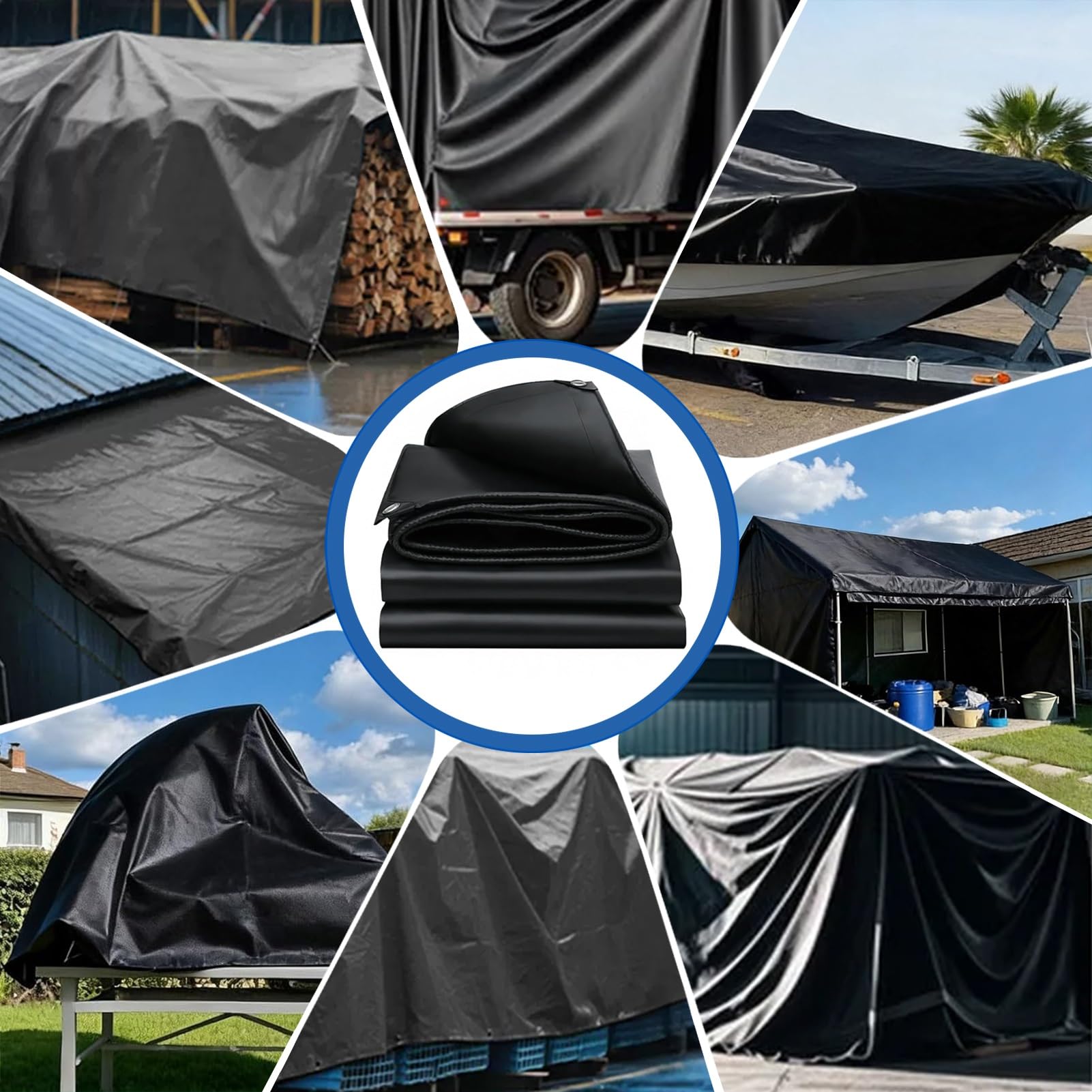 Housse Noire pour Meubles d'extérieur et tonnelle, bâche en Toile imperméable très résistante 500 g/m², Anti-Pluie Toutes Saisons protégée Contre Les UV avec œillets renforcés(1.2x1.8m)