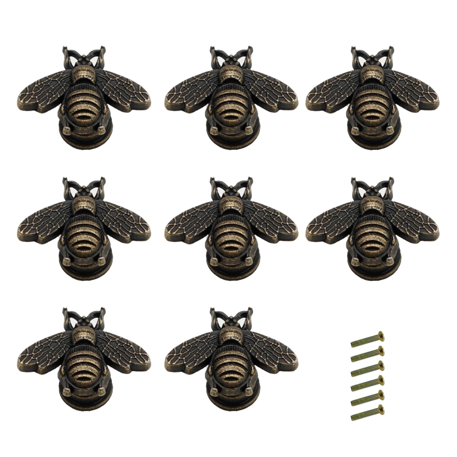 ERQUET 8PCS Bee Drawer Knobs, Vintage Bee Cabinet Handles, Decorative Kitchen Cupboard Handles with Screws, Animal-Shaped Design with Bees Motif, Ideal for Wardrobes, Cabinets, Dresser, and Drawers