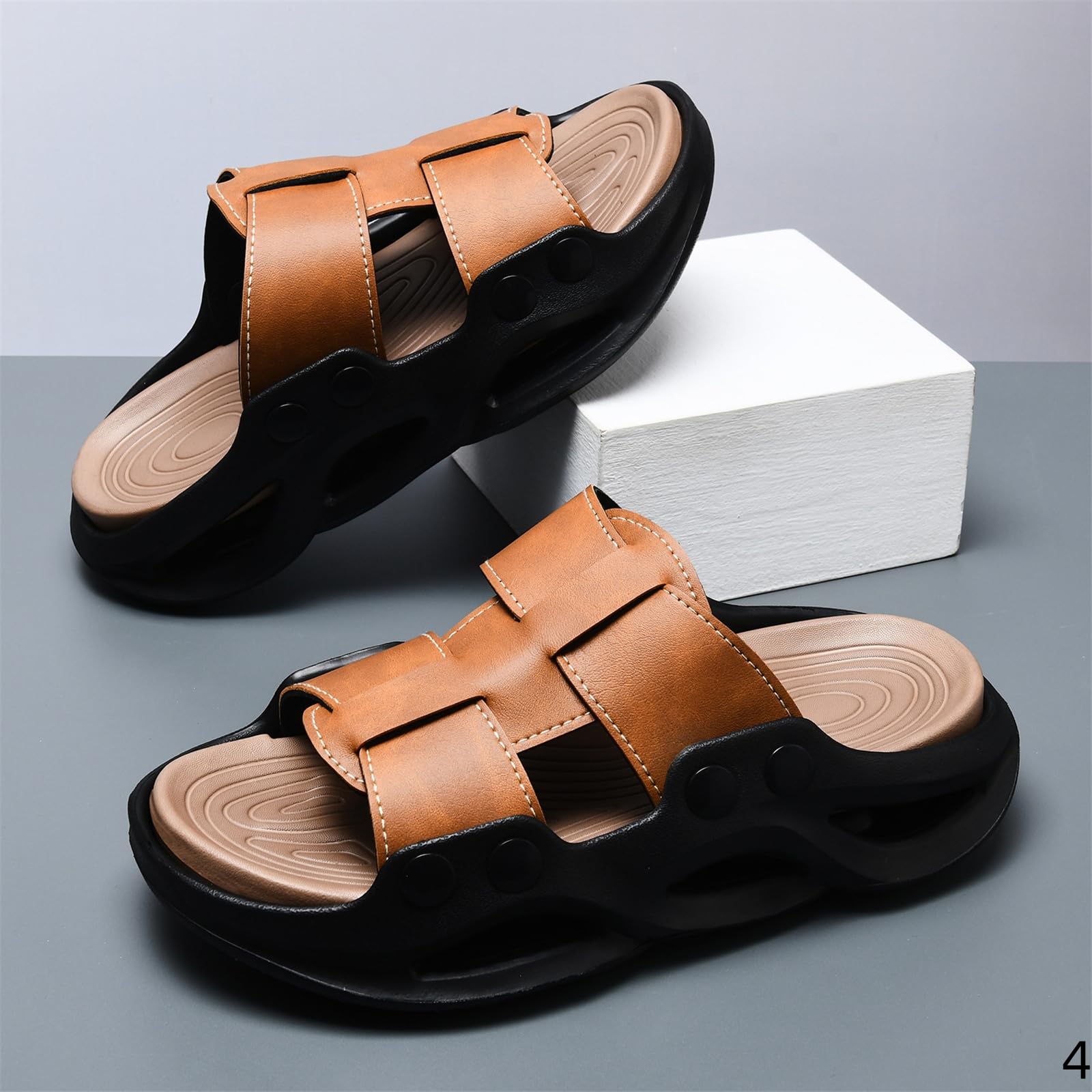 Claquette Hommes Sandales Masculines De Plage pour Pantoufles À Semelle Épaisse D'été Eva Extérieures Non Glissantes-brun-40-41