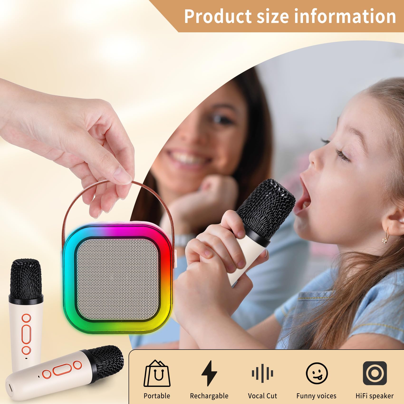Mini máquina de karaoke con 2 micrófonos inalámbricos, máquina de karaoke para niños para niñas, 18 canciones precargadas de 4, 5, 6, 7, 8, 10, 12 años de edad, adolescentes, cumpleaños, blanco, azul 7