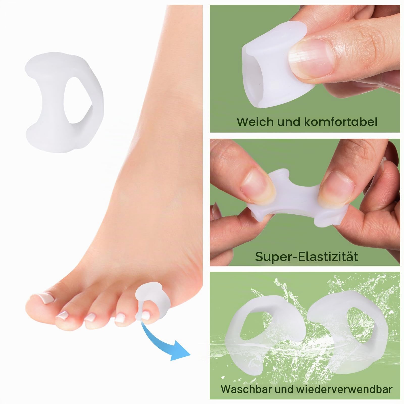 ORUZA 10 Stück Zehentrenner, Silikon Zehenspreizer Zehenspreizer Kleiner Zeh Toe Spreader für Bunion Verhinderung von Reibung und Druckentlastung